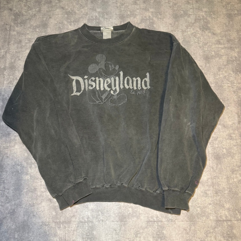 Vintage Disneyland Mickey Mouse Crewneck Sweatshirt Gray Faded Medium Est 1955